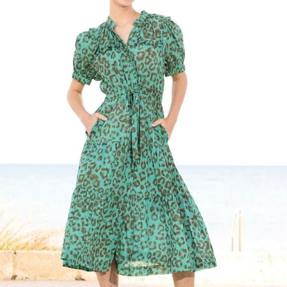Lola Australia Pacific Animal Print Midi Dress Size S Turquoise Green - Picture 4 of 15